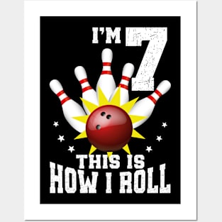 Bowling 7th Birthday Bday Party Kids 7 years Old Bowler Posters and Art